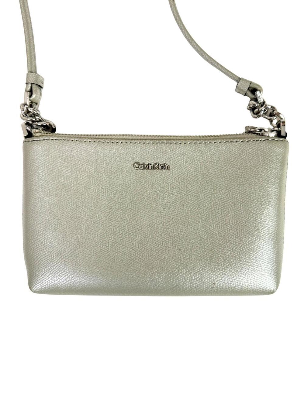 Calvin Klein Metallic Champagne Shoulder Bag Mini Pochette Silver Hardware